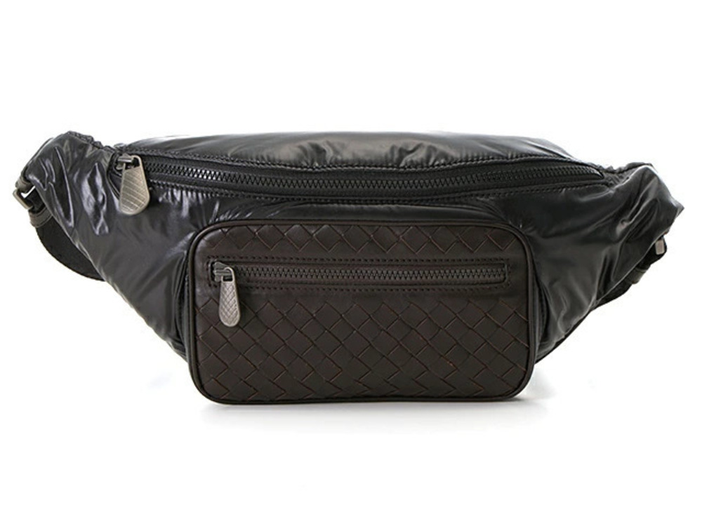 BOTTEGA VENETA Intrecciato Waist Bag Body Spinnaker Black Brown